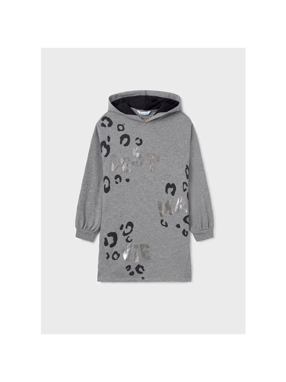 Size 12 Girls Mayoral Gray Leopard Print Hoodie Dress